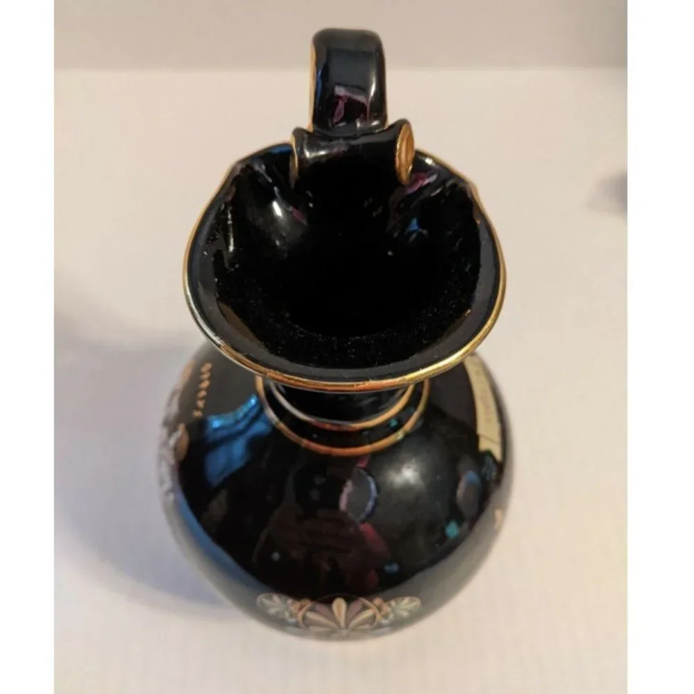 Vintage Terracotta Sicilia Vase Black Hand Painted 24k Gold Greek Figures Map 7
